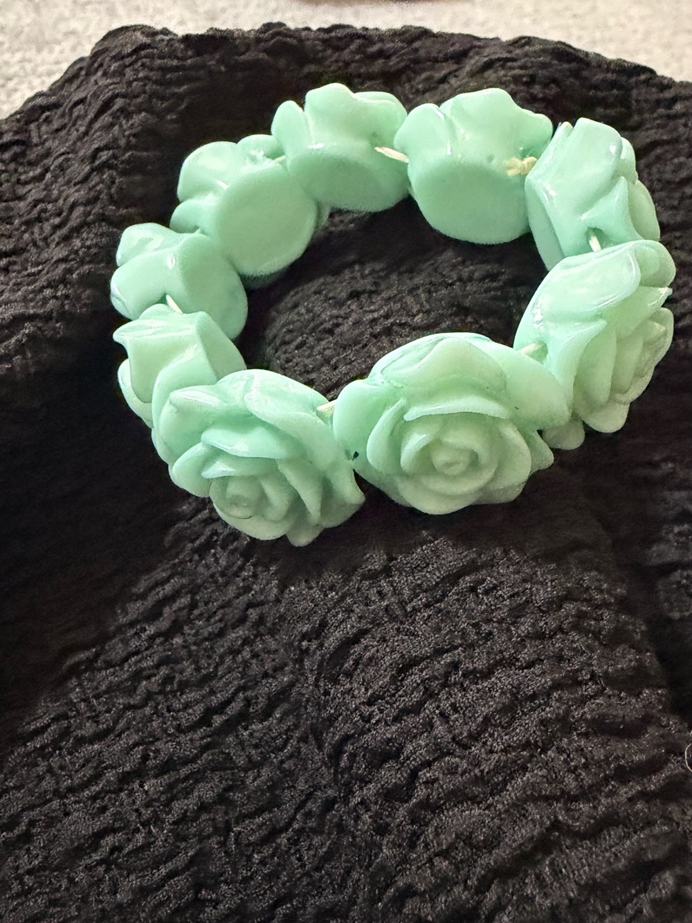 Mint Green Rose Stretch Bracelet - Women Jewelry - Picture 3 of 4